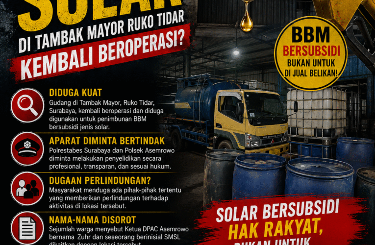 Diduga Gudang Penimbunan Solar di Tambak Mayor Ruko Tidar Kembali Beroperasi, Aparat Diminta Bertindak Tegas